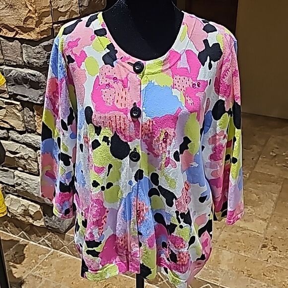 Womens multi colored embellished 3 button cardigan size XL - Picture 3 of 7